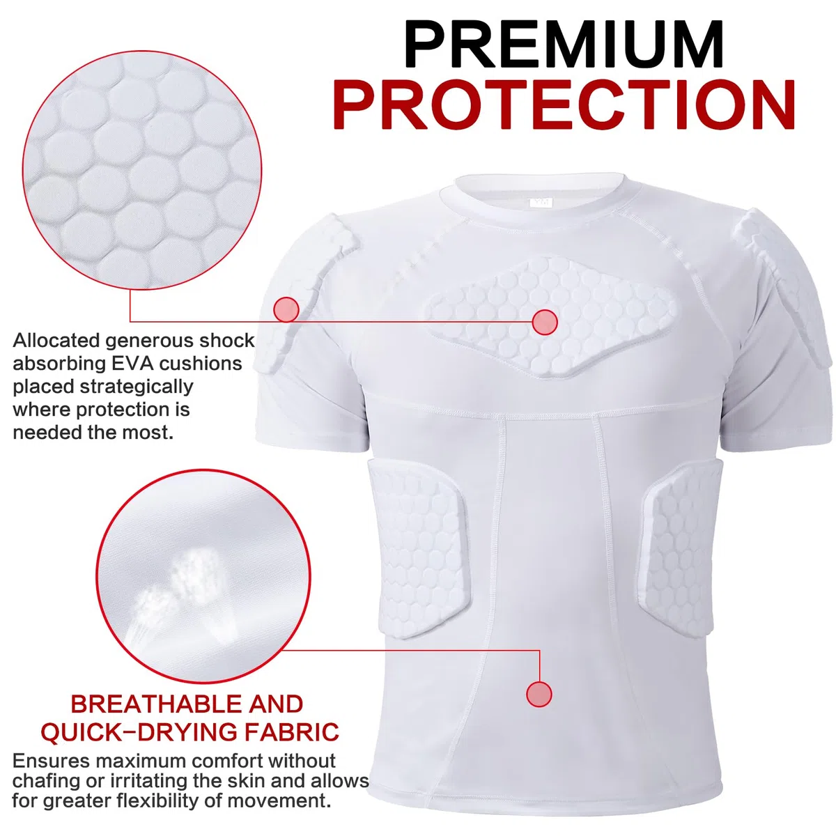 Zicac Sports Compression Shirt, Atmungsaktiv Stoßschutz Sport Tshirts Herren, Rundumschutz Kompressionsshirt Herren für Fußball Basketball Paintball Rugby Radfahren Curling Baseball