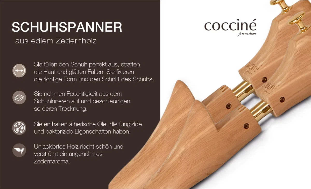 Coccine - Schuhspanner Zedernholz, Schuhdehner Schuhweiter Extrastark, Knickschutz Schuhspanner Holz, Shoe Stretcher mit Einstellbarer Federn, für Alle Schuhe