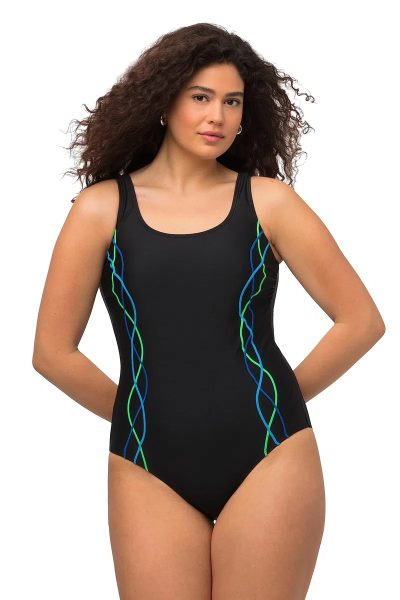 Ulla Popken Damen große Größen Übergrößen Plus Size Badeanzug, Pipings, Unterbrustband, Vorderfutter 747874