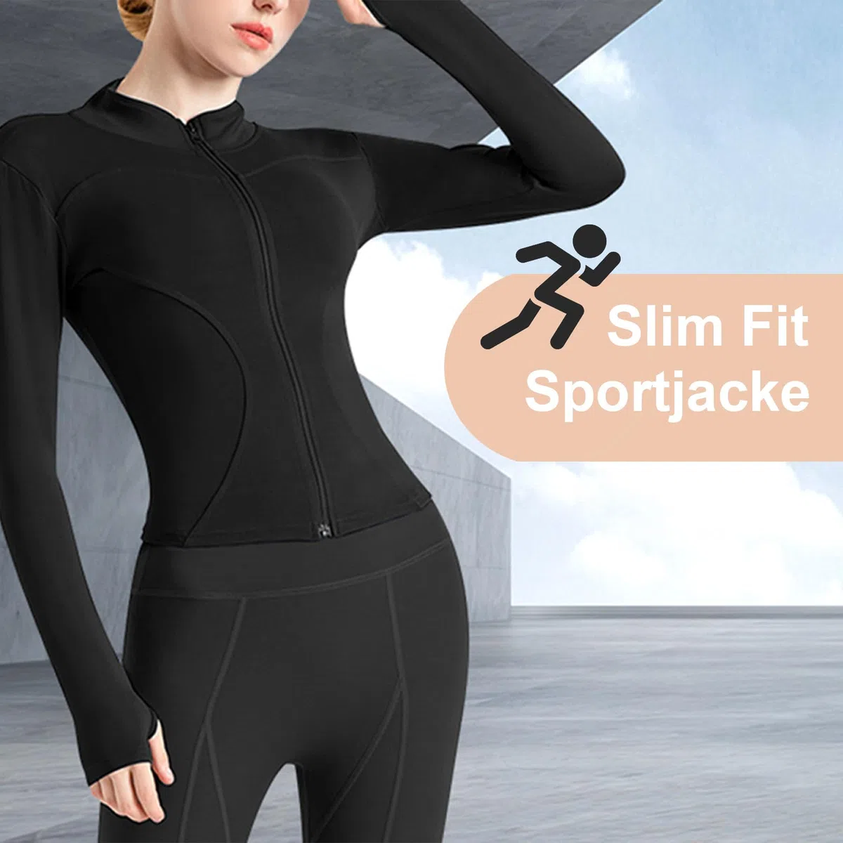Dresmannst Sport Oberteile Damen, Langarm Sportshirt Laufshirt mit Daumenloch, Langarm Gym T-Shirt mit Langer Reißverschluss, Fit Fitness Yoga Shirt, Stehkragen Leicht Sportjacke Sweatshirt