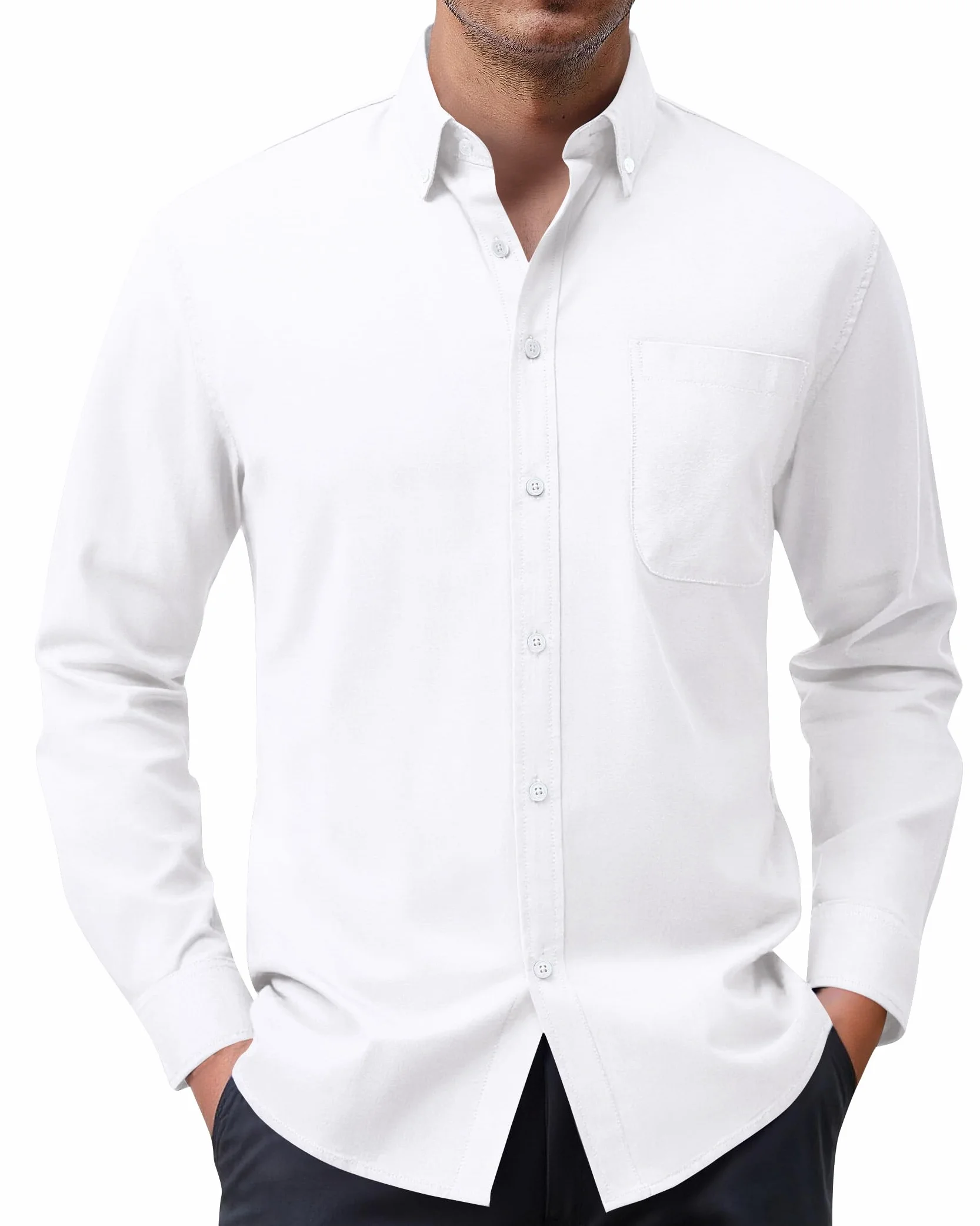 siliteelon Herren Hemd 100% Baumwolle Oxford Hemden Langarm Bügelfrei Freizeit Regular Fit Business Faltenfrei Formales Anzug Hemden mit Tasche