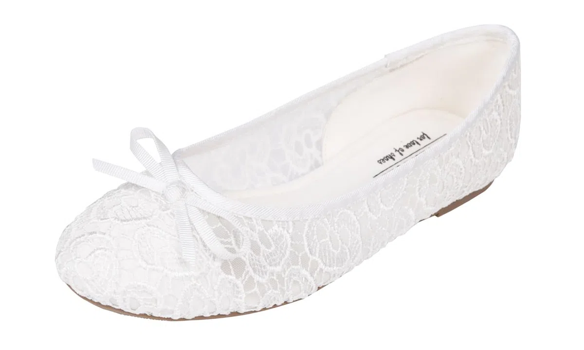 Feversole Ballerinas für Damen, Flacher Absatz, Spitzenstoff