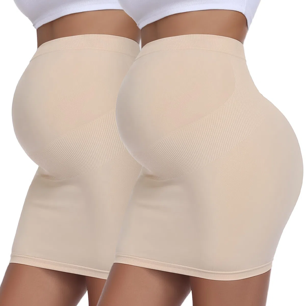 Umstands-Bleistiftrock für Damen, hochtailliert, einfarbig, dehnbar, formendes Umstandskleid mit Bauchstütze, 2er-Pack
