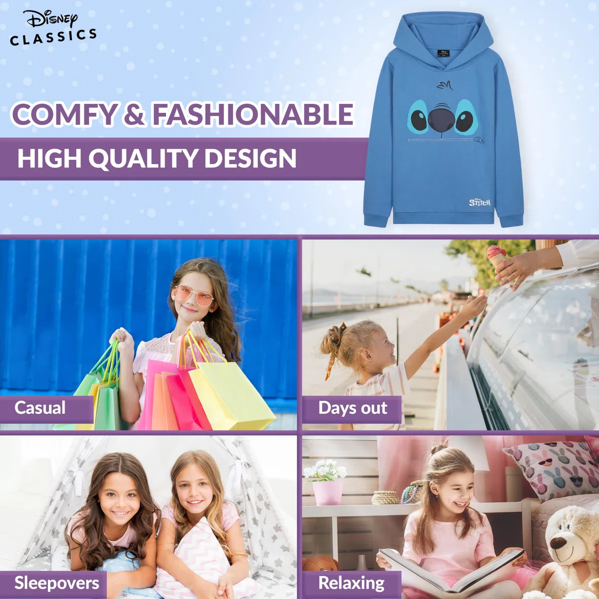 Disney Stitch Pullover Mädchen, Warm, Weich & Trendy, Hoodie Kapuzenpullover für Kinder, Geschenke für Mädchen