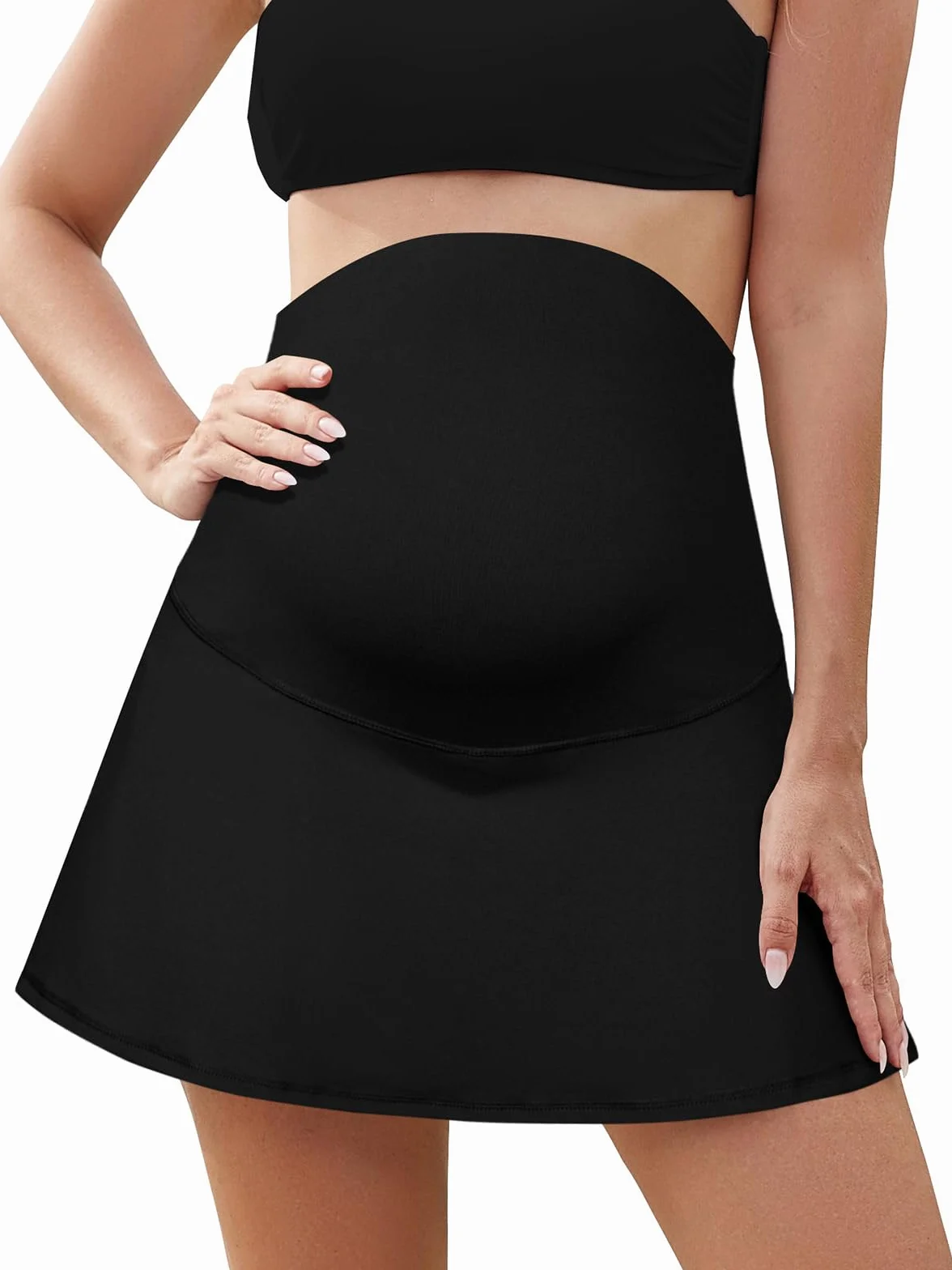 SHEKINI Mutterschaft Geraffte Röcke hohe Taille Sportrock über den Bauch Röcke innere Shorts