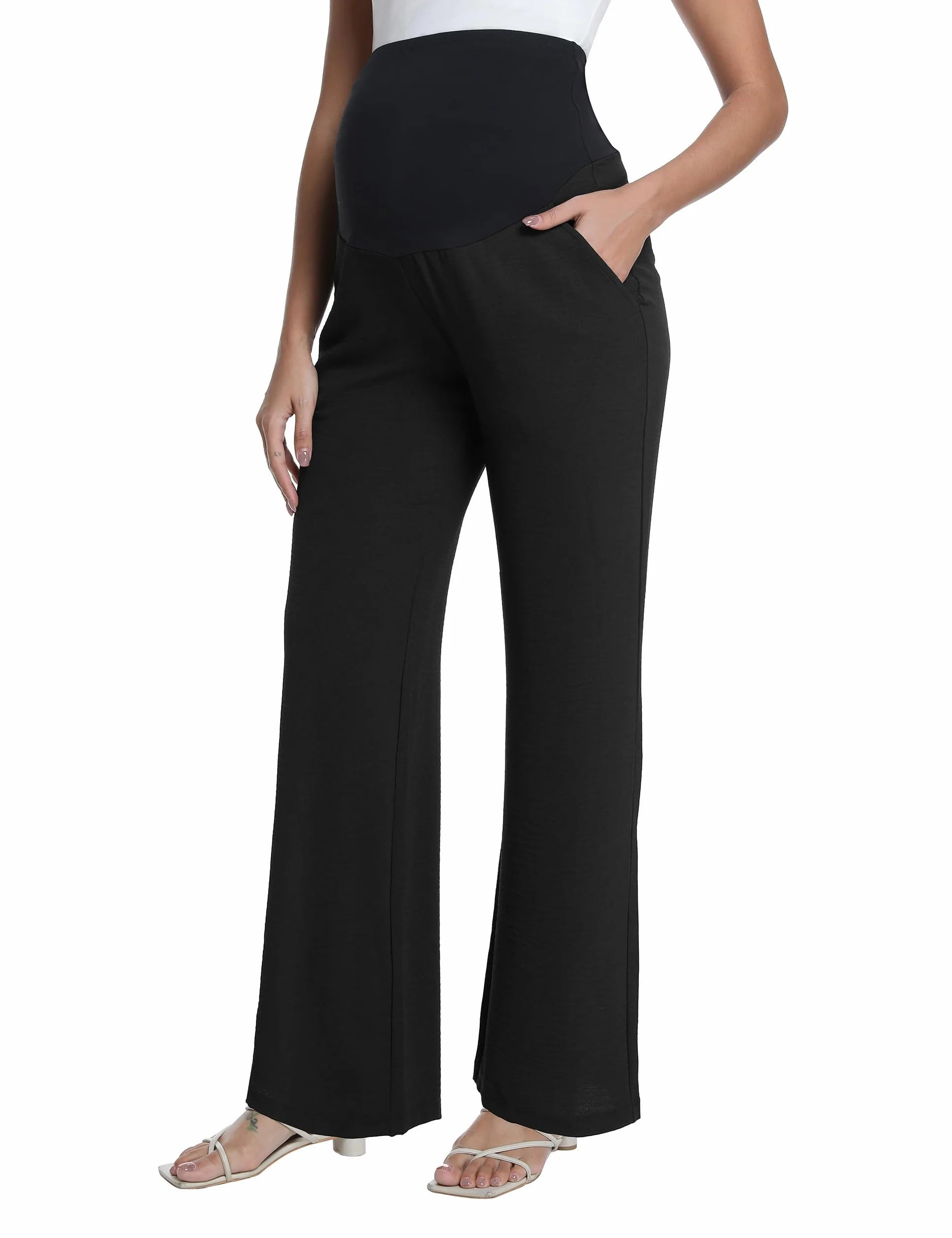 Umstandshose Damen Weites Bein Fließende Lounge Palazzo Schwangerschaft Hose Sommerhose Strandhose