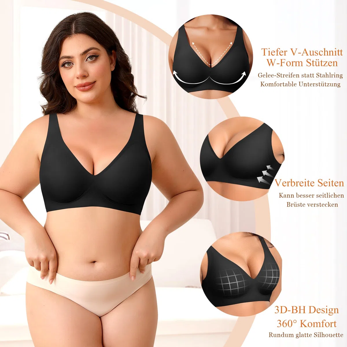 Ganado Damen BH Tiefem V-Ausschnitt Nahtloser BH Ohne Bügel Push Up BHS Bralette Soft Bequem BHS Bügellos Bustier