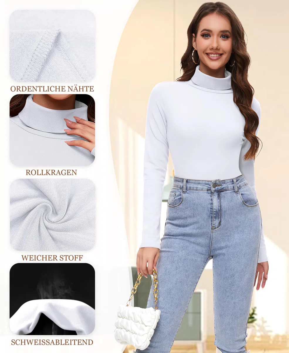 Thermo Oberteil Damen Thermounterwäsche Rollkragenshirt Innenfleece Thermo Unterhemd Rollkragen Langarmshirt Rollkragenpullover Stehkragen Shirt