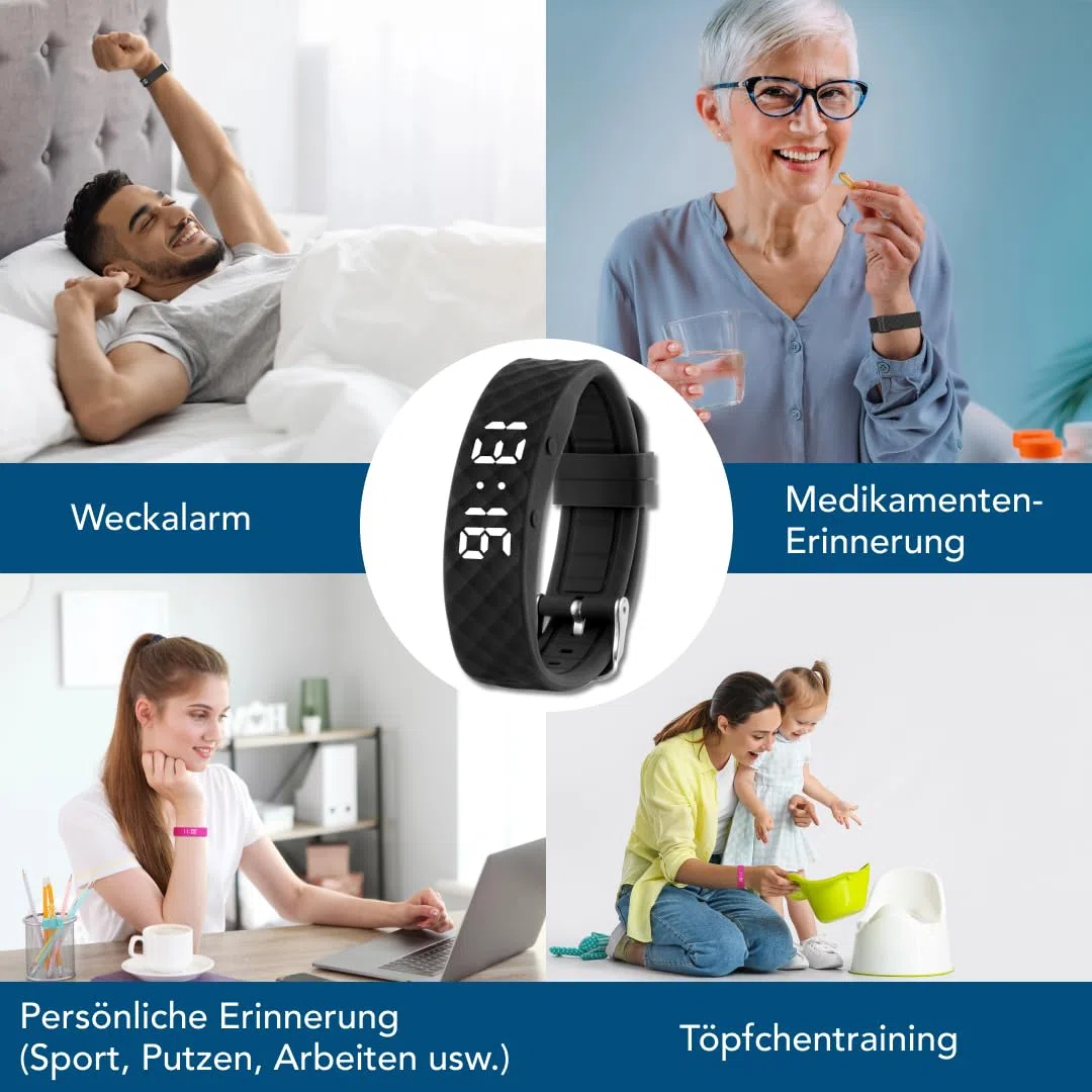 TabTime Vibrationsalarm Erinnerung Uhr (Anleitung auf Deutsch) – bis zu 10 persönliche Alarme oder Pillenerinnerungen pro Tag