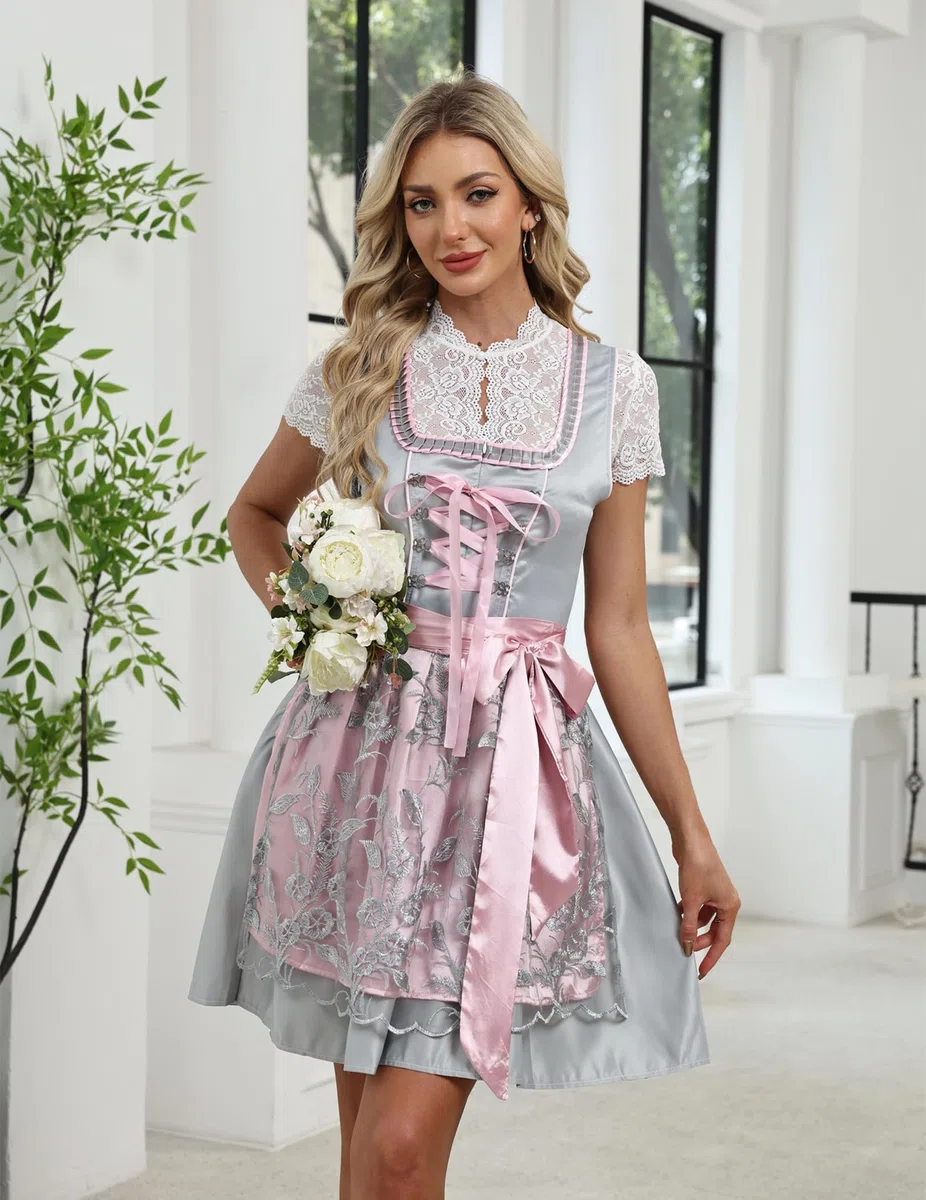 Zeagoo Dirndlbluse Damen Spitze Stehkragen Dirndl Bluse Kurzarm Trachtenbluse Elegant Stretch Dirndlblusen mit Knöpfen für Oktoberfest Weiß Schwarz 34-46