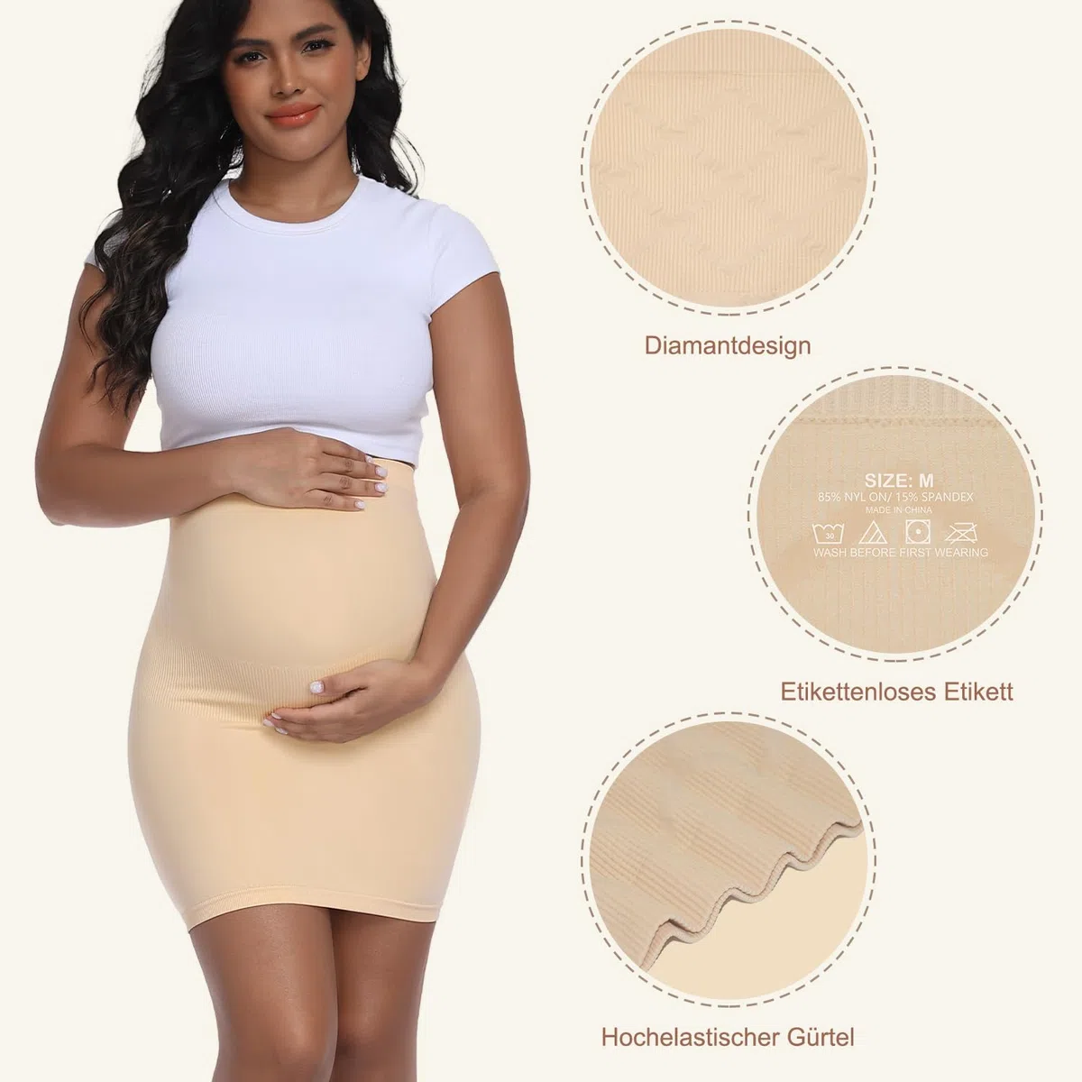 Umstands-Bleistiftrock für Damen, hochtailliert, einfarbig, dehnbar, formendes Umstandskleid mit Bauchstütze, 2er-Pack