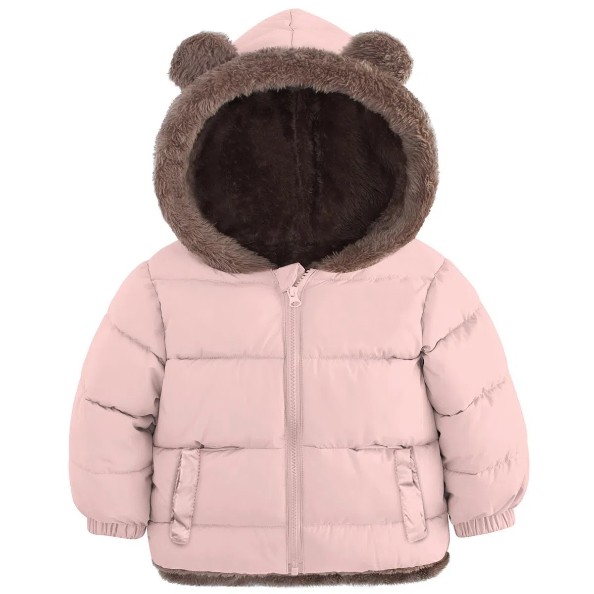 kids4ever Baby Jacke Jungen Mädchen Winter Mantel Niedlich Plüsch Bärenohren Winterjacke Reißverschluss Kapuzenjacke mit Taschen 6 Monate-5 Jahre