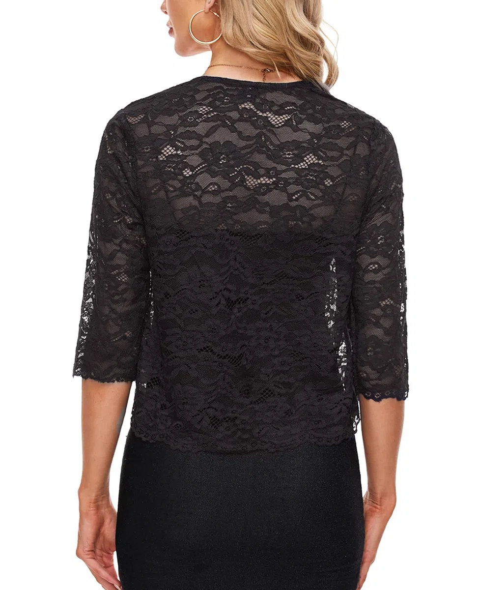 MINTLIMIT Damen Spitze Bolero Offene Vorne Strickjacke 3/4 Ärmel Cardigan Elegant Boleroshrug Einfarbige Oberteil