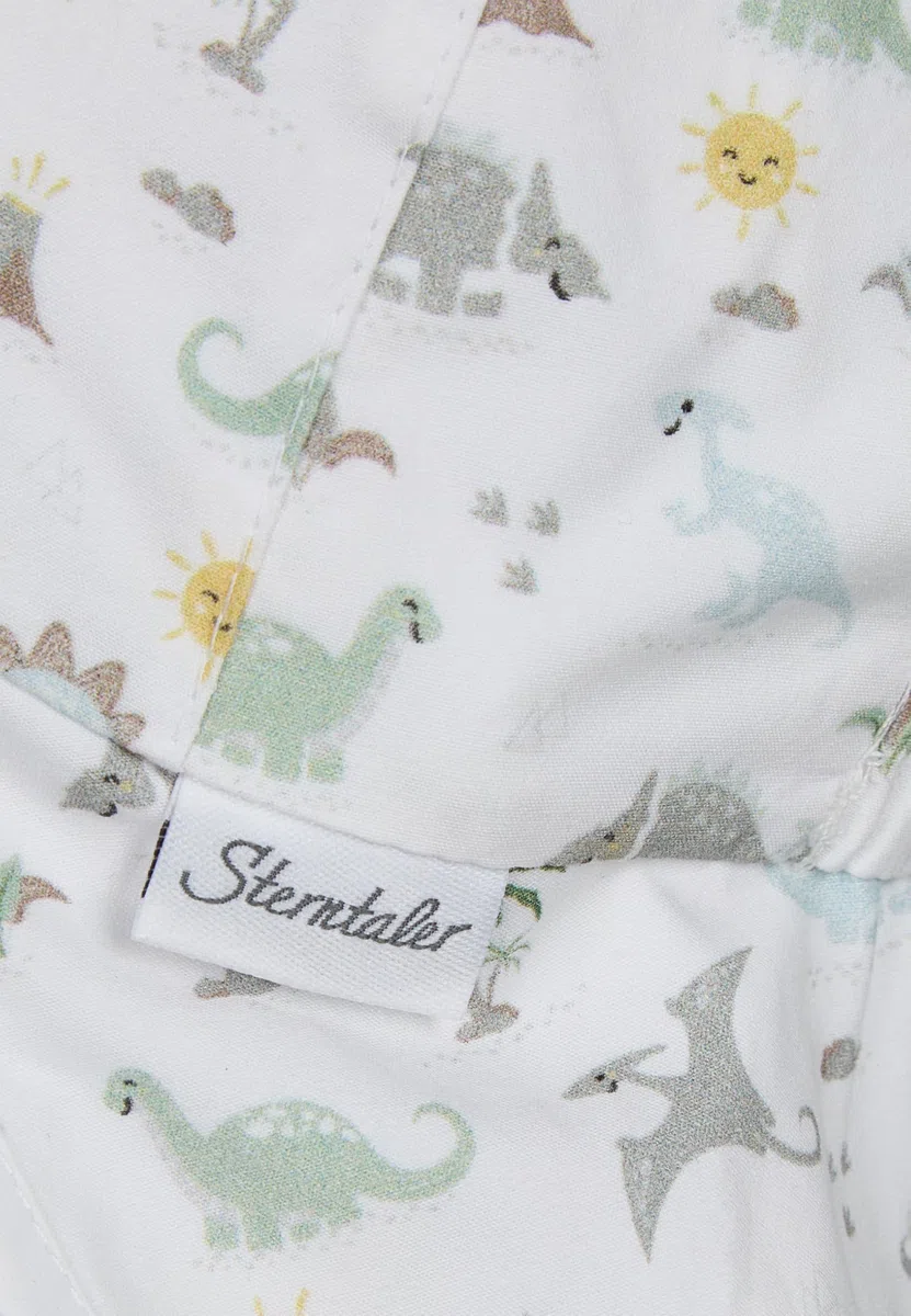 Sterntaler Schirmmütze Nackenschutz Dinowelt – Leichte Kindermütze aus Baumwoll-Popeline mit Dino-Print, elastischem Gummibund, Bindeband und weichem Innenfutter, UV-Schutz 50+