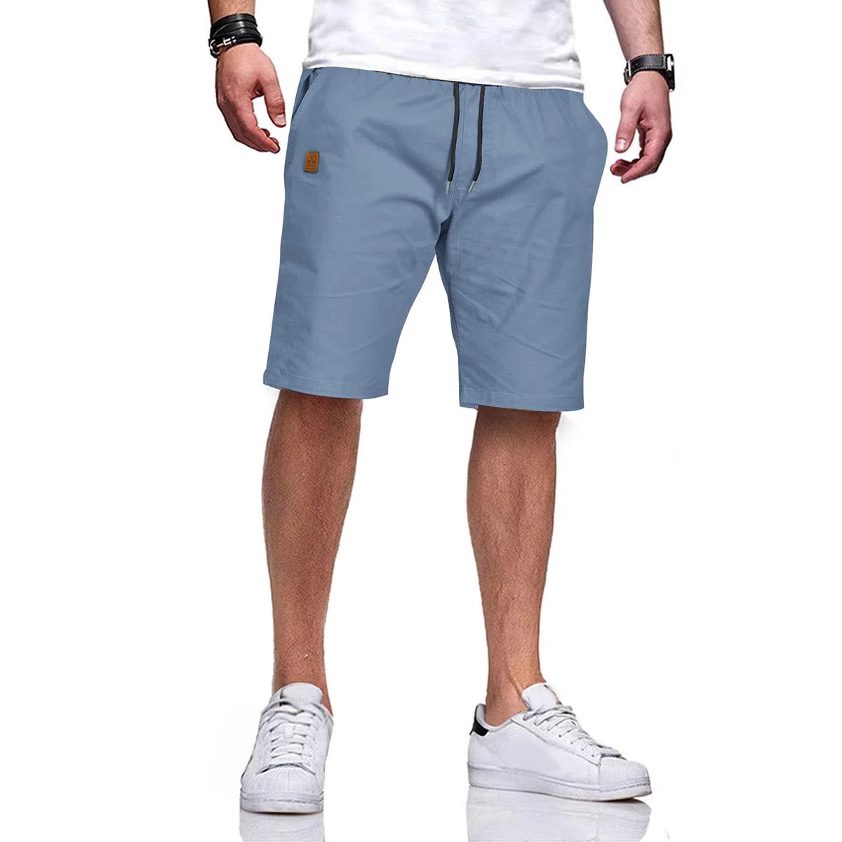 JustSun Kurze Hosen Herren Baumwolle Elastische Taille mit Tunnelzug