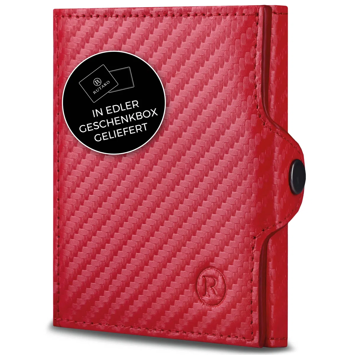 RUTAKO Slim Wallet mit XL Münzfach & RFID-Schutz - Kartenetui Herren & Damen - Kreditkartenetui klein - Mini Geldbörse - Portmonee Portemonnaie klein - Geldbeutel Carbon-Rot