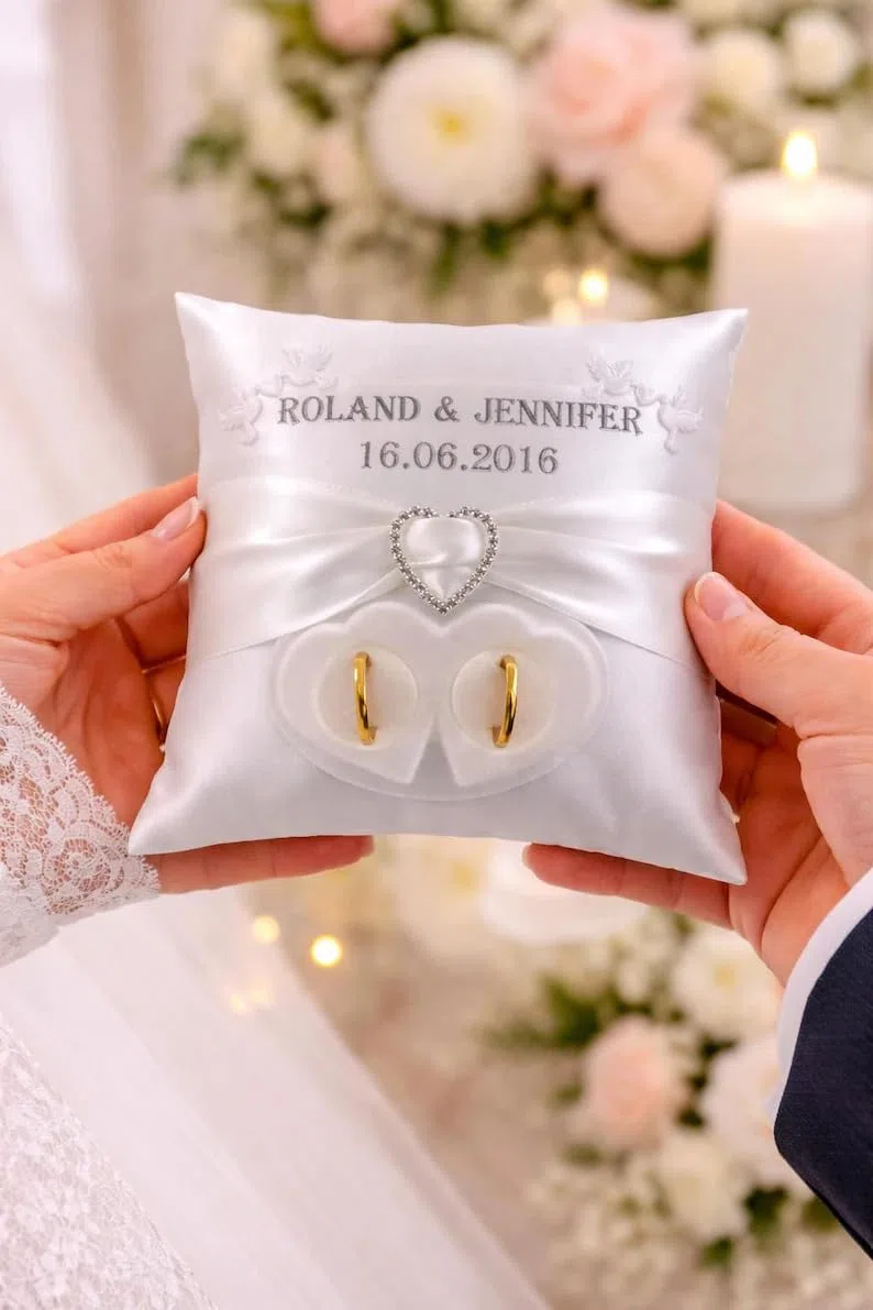 Ringkissen Hochzeit Name Datum Ringhalter Brautkissen Farbwahl