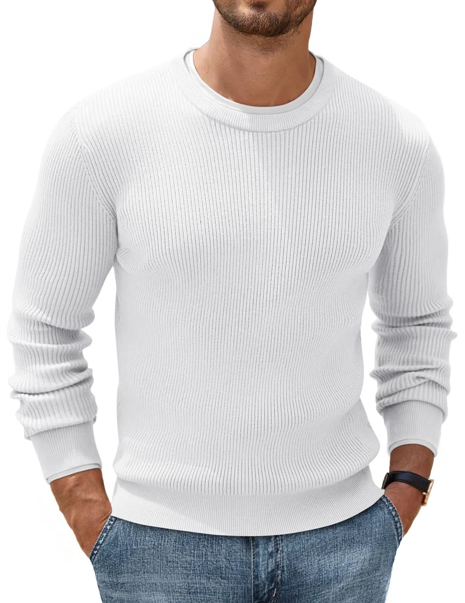 COOFANDY Herren Rundhals Pullover Basic Strickpullover Feinstrick Business Pullover Männer Ribbed Sweater Pulli Winterpullover