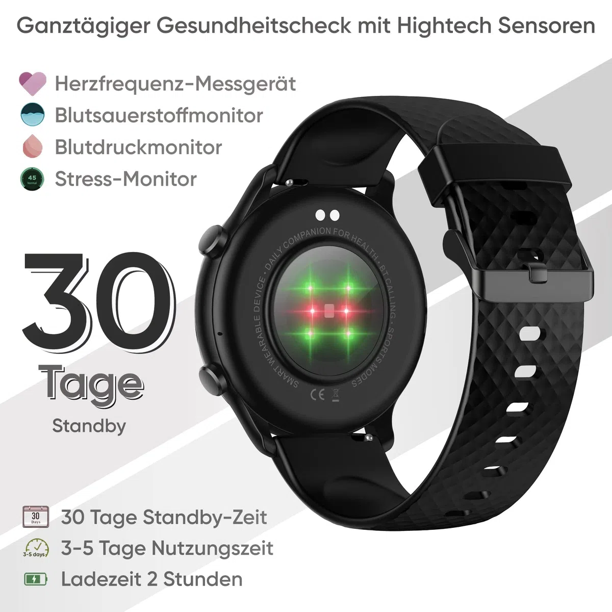 Android Smartwatch Herren Rund Metallarmband - Smartwatch Herren mit Telefonfunktion Whatsapp funktion Blutdruckmessung Schrittzähler Sprachassistenten-Funktion Fitness tracker mit 3 Uhrenarmbändern