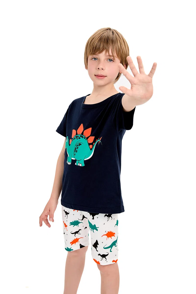EULLA Jungen Schlafanzug Kinder Kurzarm Dinosaurier Bagger Traktor Weltraum Raumfahrt Sommer Zweiteiliger Nachtwäsche Shorty Pyjamas Set Baumwolle 92 98 104 110 116 122