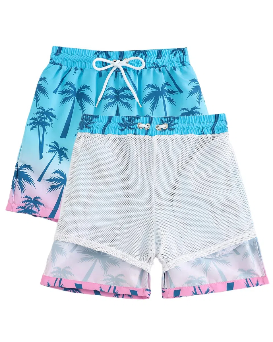 UV Badebekleidung Junge Set Gr 110-158, Zweiteiliger UPF 50+ Schwimmanzug Kinder mit Badeshirt UV Kinder & Badehose Jungen, Teen UV Shirt Hawaii, Blau-Rosa 9-10 Jahre/134-140