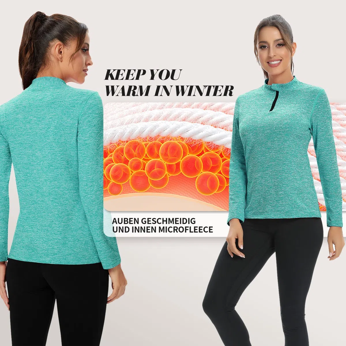 WOWENY Fleecepullover Damen 1/4 Zip Funktionsshirt Fleece warm Laufshirt Langarm mit Stehkragen, Atmungsaktive Langarmshirt Sportshirt Fitness Shirt Hoodies Outdoor Winter
