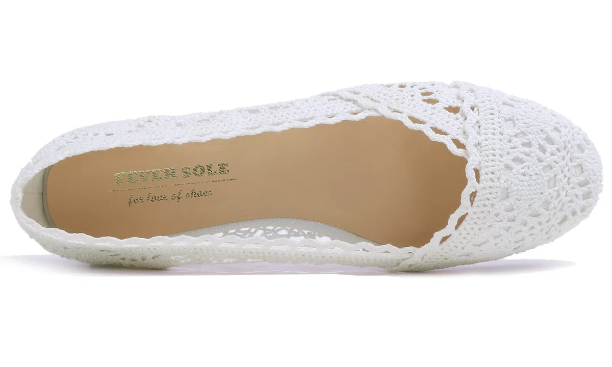 Feversole Ballerinas für Damen, Flacher Absatz, Spitzenstoff