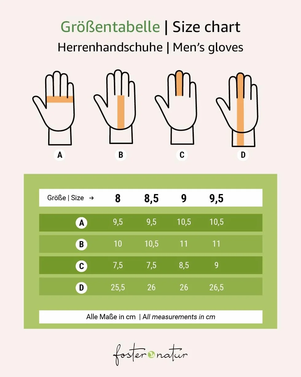 FosterNatur, Merino Herren Handschuhe Fingerhandschuhe, 100% Wolle Merino extrafine