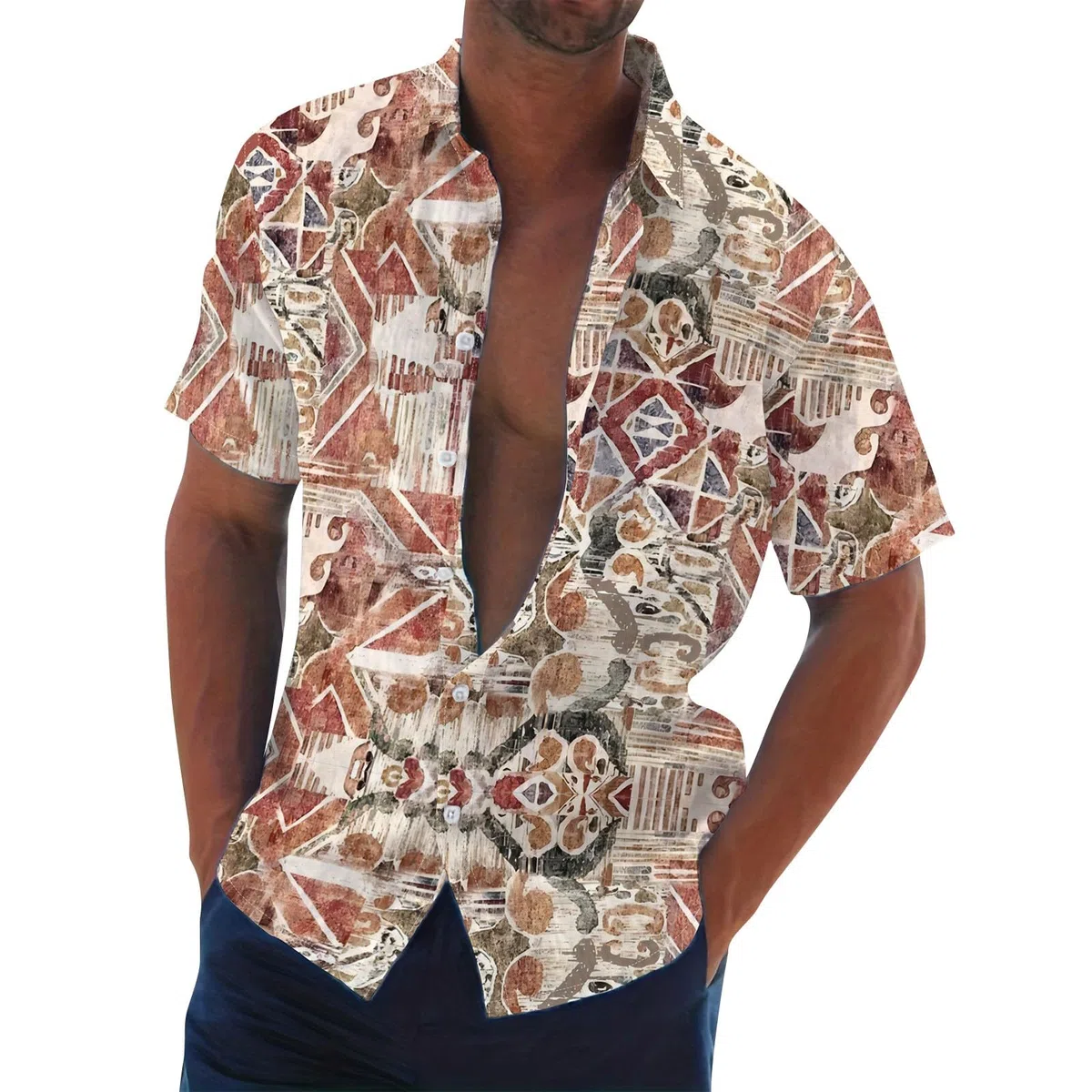Herren Hemd Kurzarm Sommer Casual Shirt Strand Kurzarmhemd Button Down