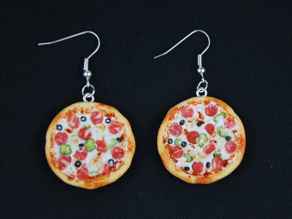 Miniblings ganze Pizza Ohrringe - Handmade Modeschmuck I Party Essen Fast Food - Ohrhänger Ohrschmuck versilbert