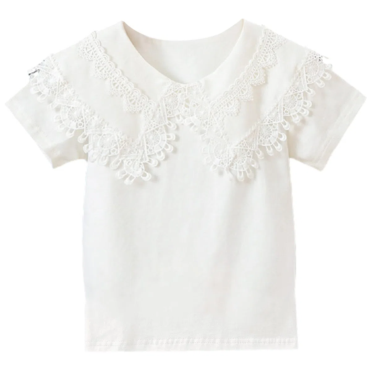 Kleinkind Mädchen Bluse Kurzarm Baumwolle Top Schule Einheitliche Shirt Spitzenstickerei Kragen Puppe
