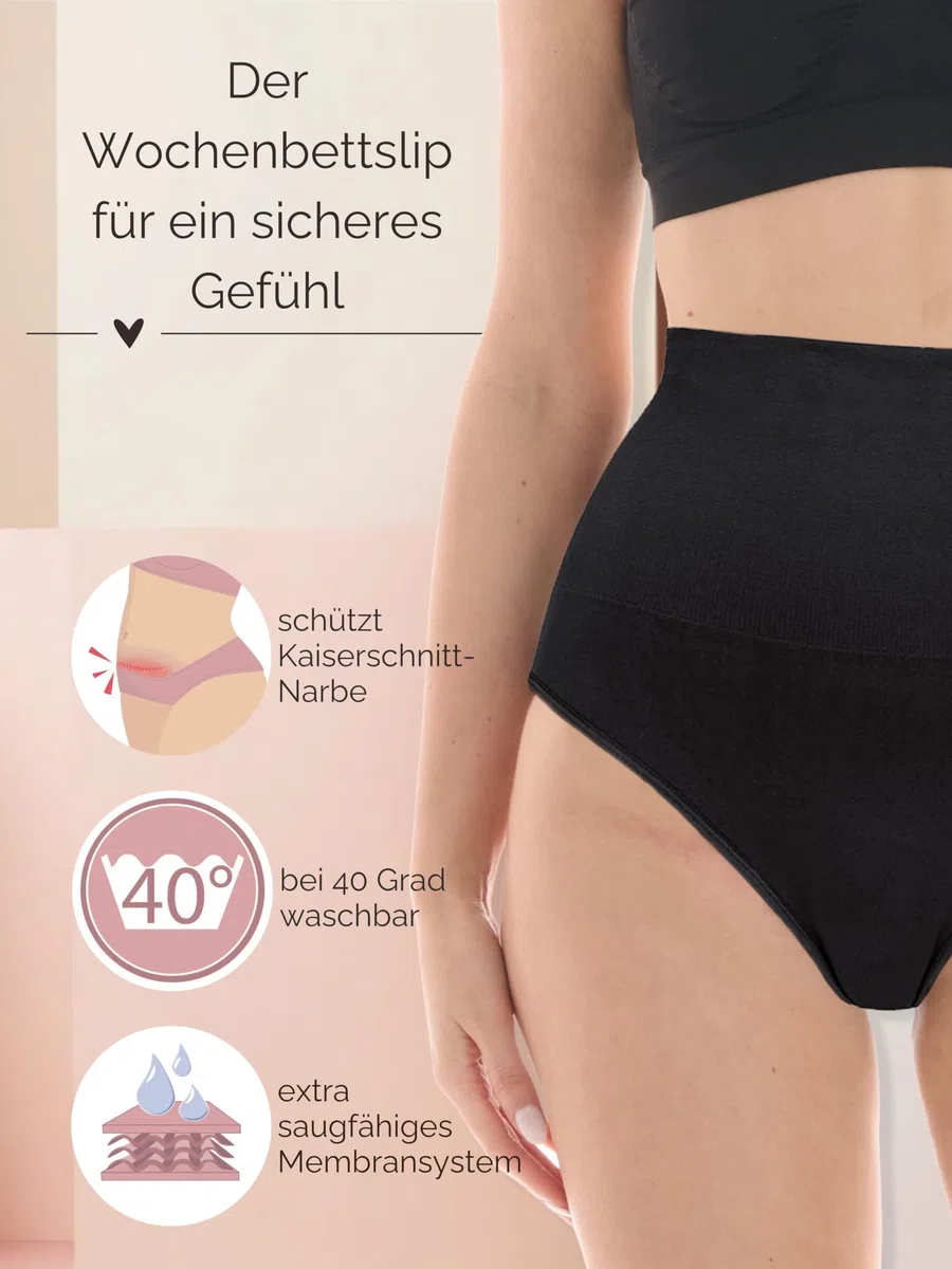 Herzmutter Wochenbett Unterhosen Kaiserschnitt-Geburt - 2er Set - Unterwäsche Postpartum - Saugfähig-Bauchstützend - Perioden Slip - High Waist Bauchschmeichler - 501020