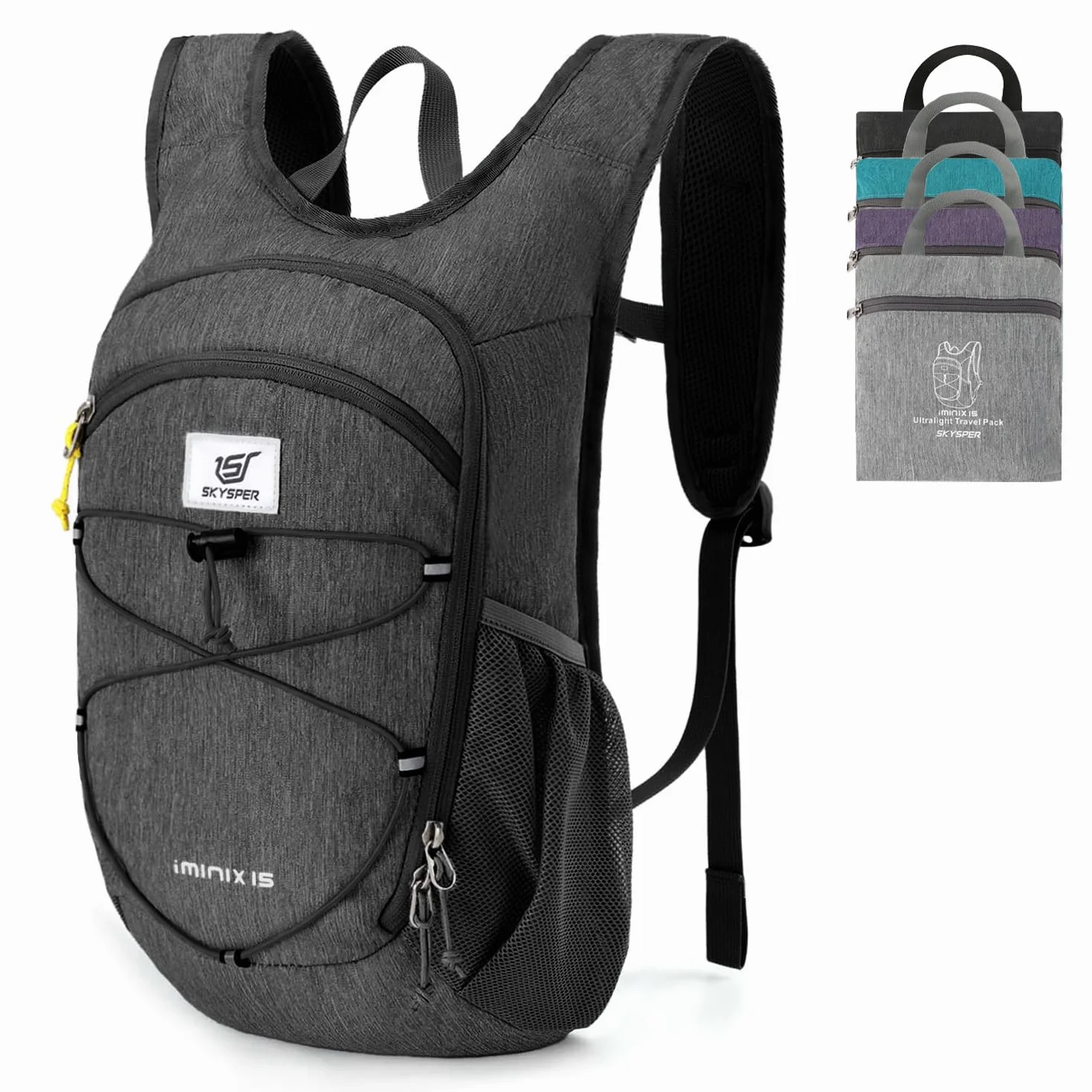 SKYSPER Kleiner Rucksack 15L Faltbarer Tagesrucksack Leichter Wanderrucksack Daypack Travel Backpack Damen Herren