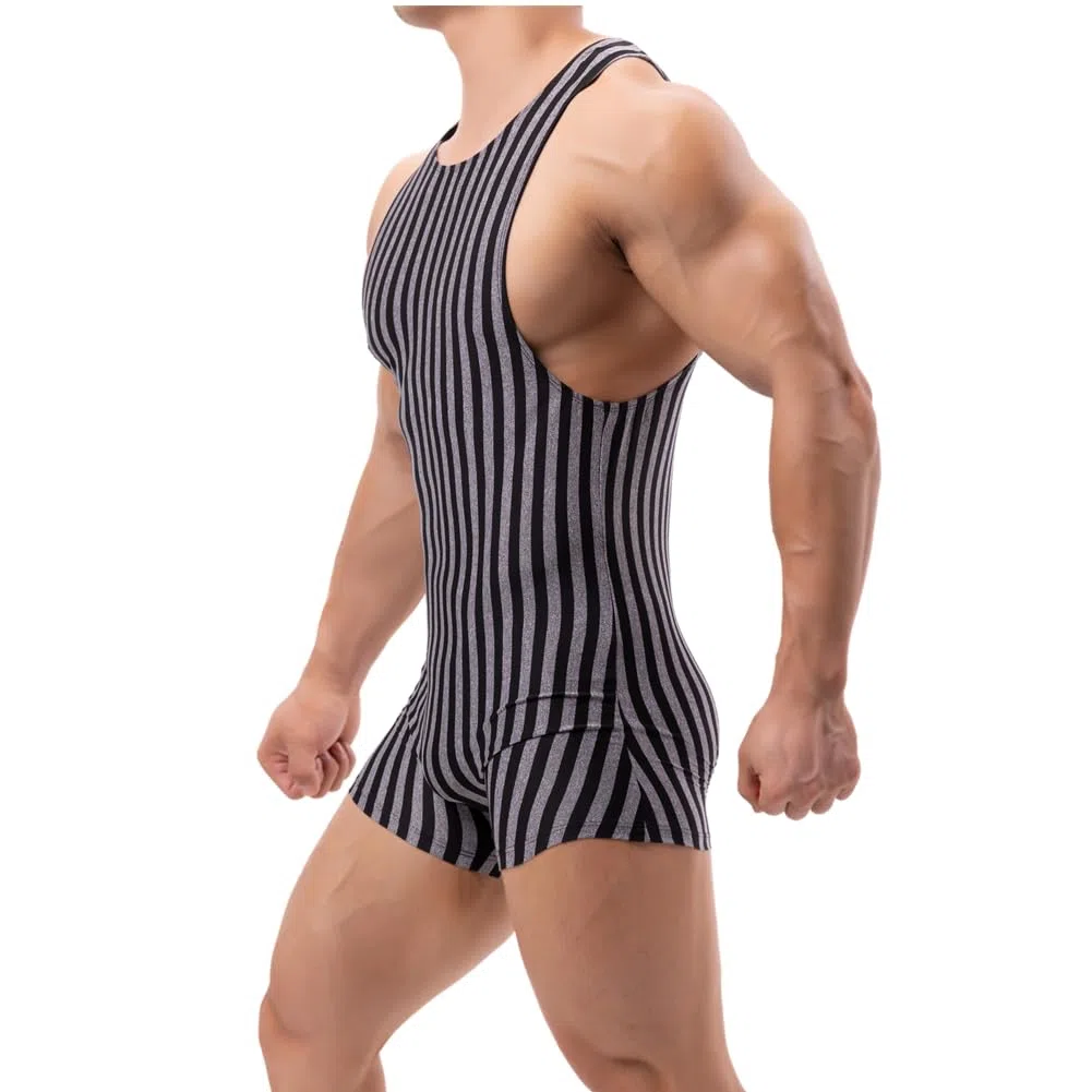 Männer Mode Streifen Ein Stück Bodysuit Wrestling Singlet Athletische Leotard Gym Sportswear Undershirt