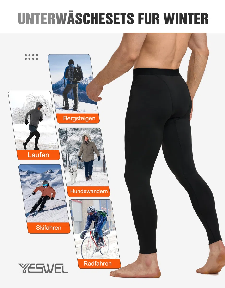 YESWEL 2er Pack Unterhosen Männer Lang, Warme Fleece Thermohose Herren mit Eingriff, Winter Thermounterhose Ski & Outdoor（M-XL）