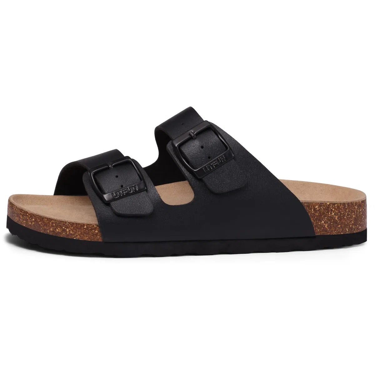 Litfun Damen Pantoletten Sandale mit Korkfußbett, Sommer Sandale mit verstellbarer Schnalle