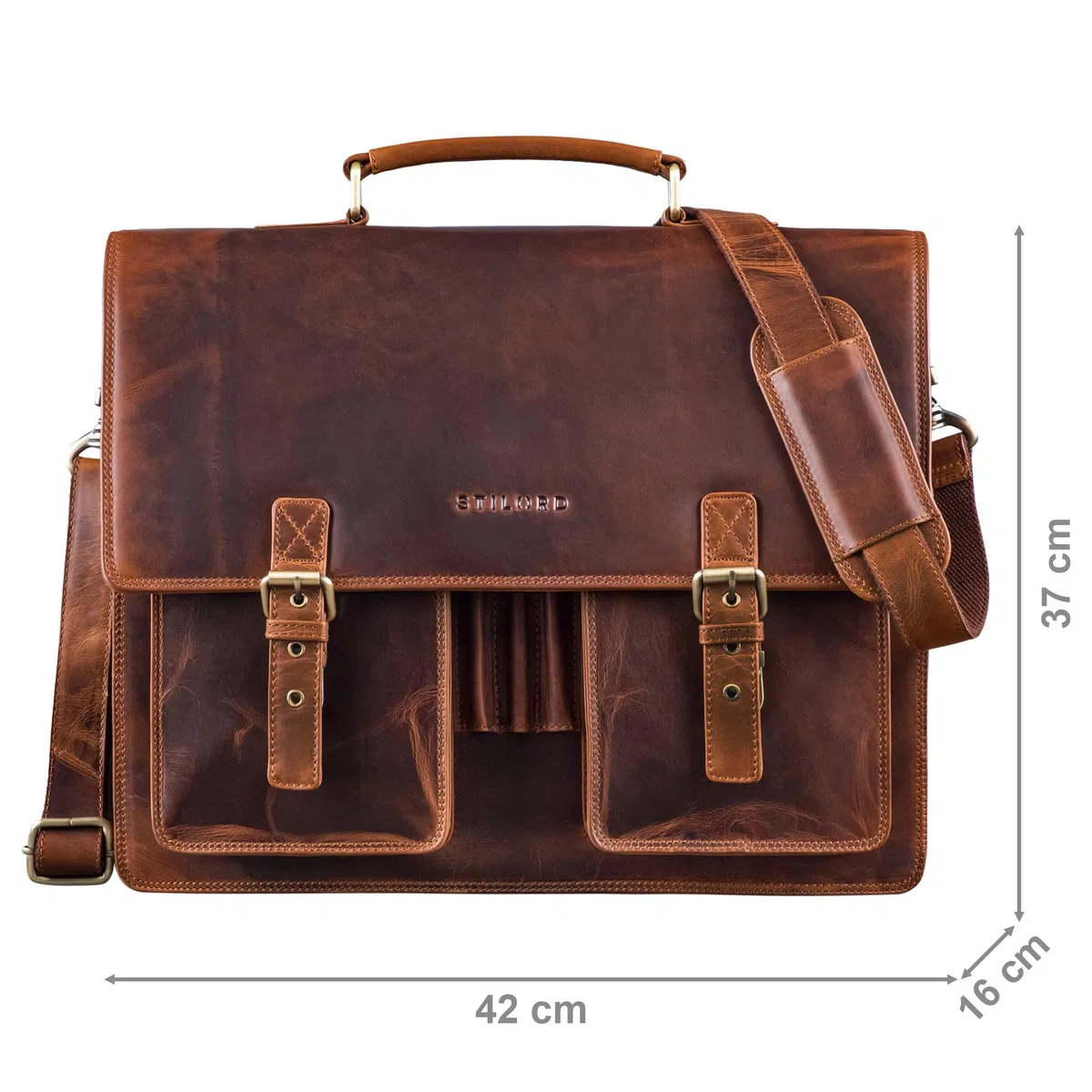 STILORD 'Anton' Echtleder Aktentasche XL - 15.6" Laptopfach - aufsteckbar - Verbesserte Version Farbe:Sesto - Cognac