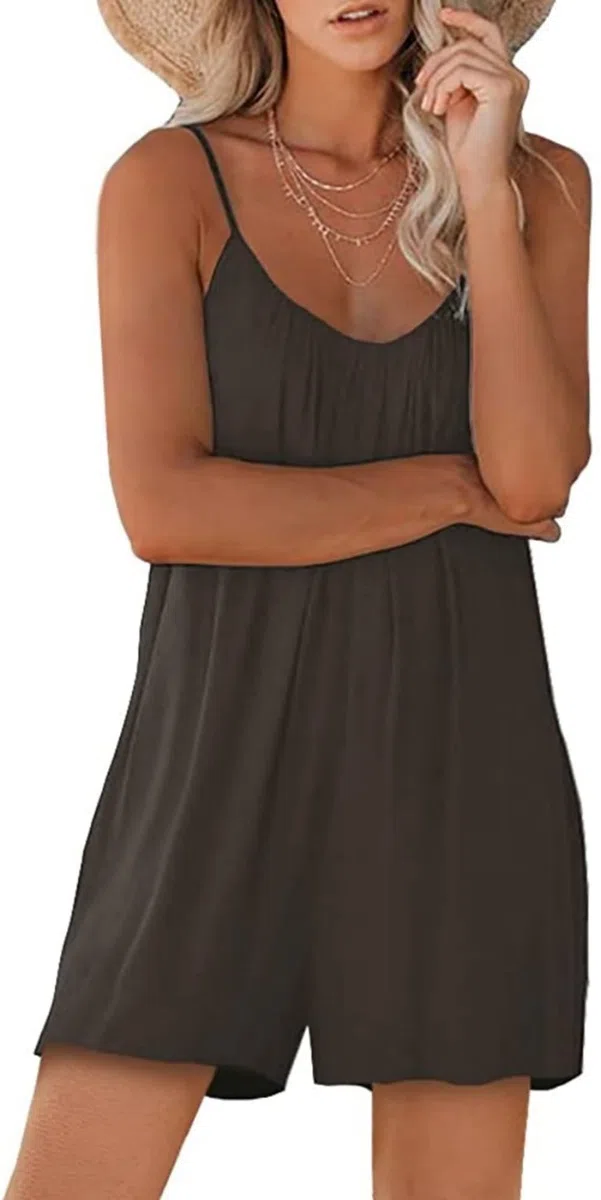 Damen Sommer Kurzer Träger Jumpsuit Sexy V-Ausschnitt Damen Sommer Oversize Lose Taschen Jumpsuit