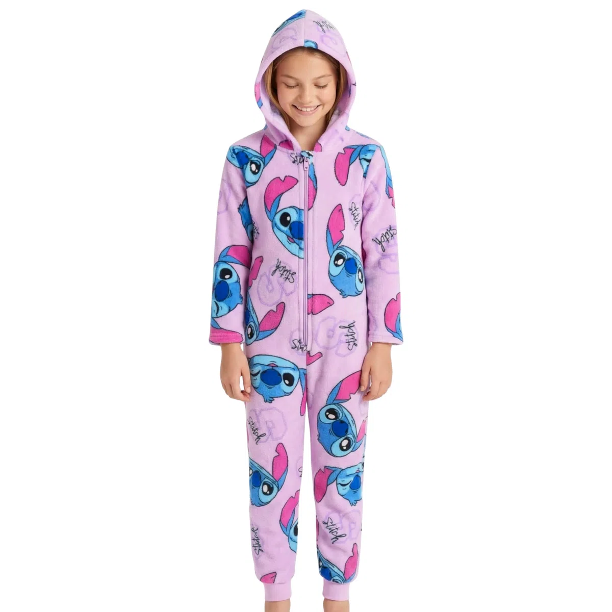 Disney Stitch Mädchen Schlafanzug, Einteiliger Schlafanzug Weiches Fleece Pyjama, Größen 6 bis 12 Jahre
