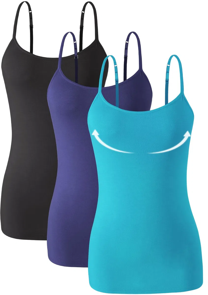 Knuffnee Damen Baumwolle Unterhemd Regal BH Unterhemden Verstellbaren Spaghetti Top 3er Pack