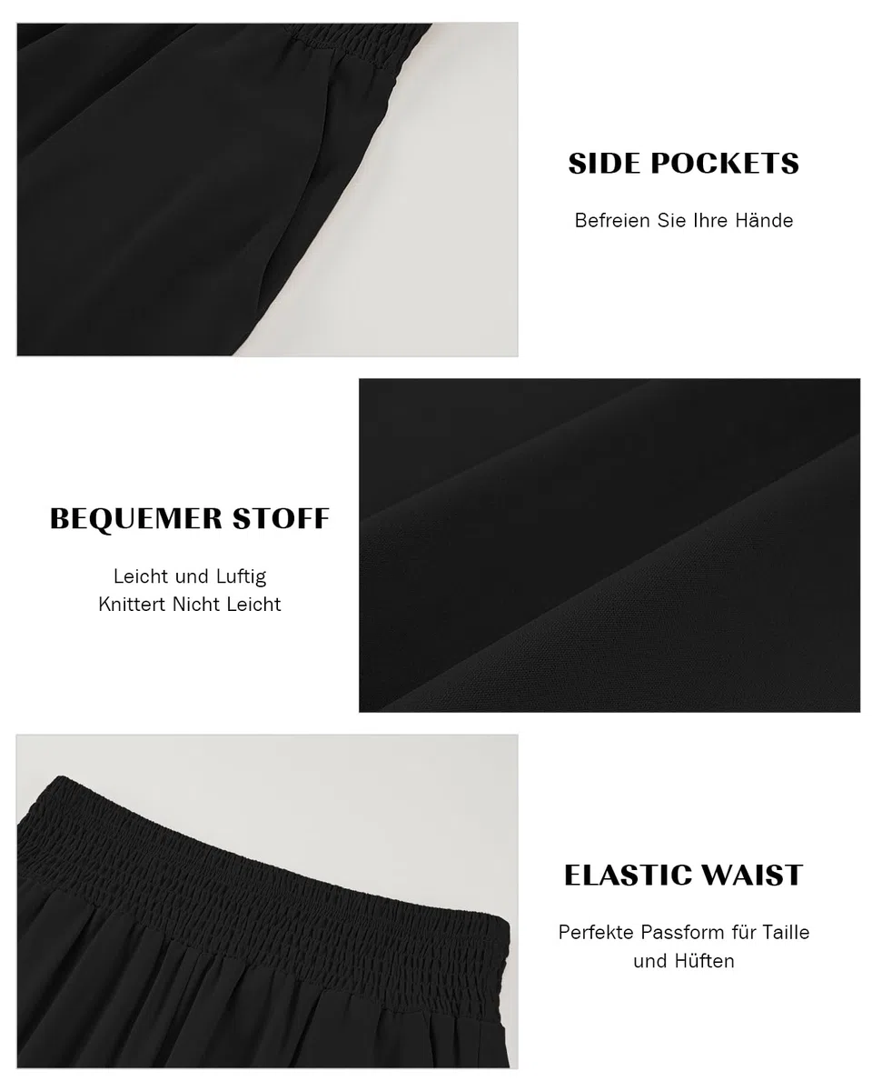 HMIYA Damen 3/4 Culotte Hose Leichte Weites Bein Sommerhose