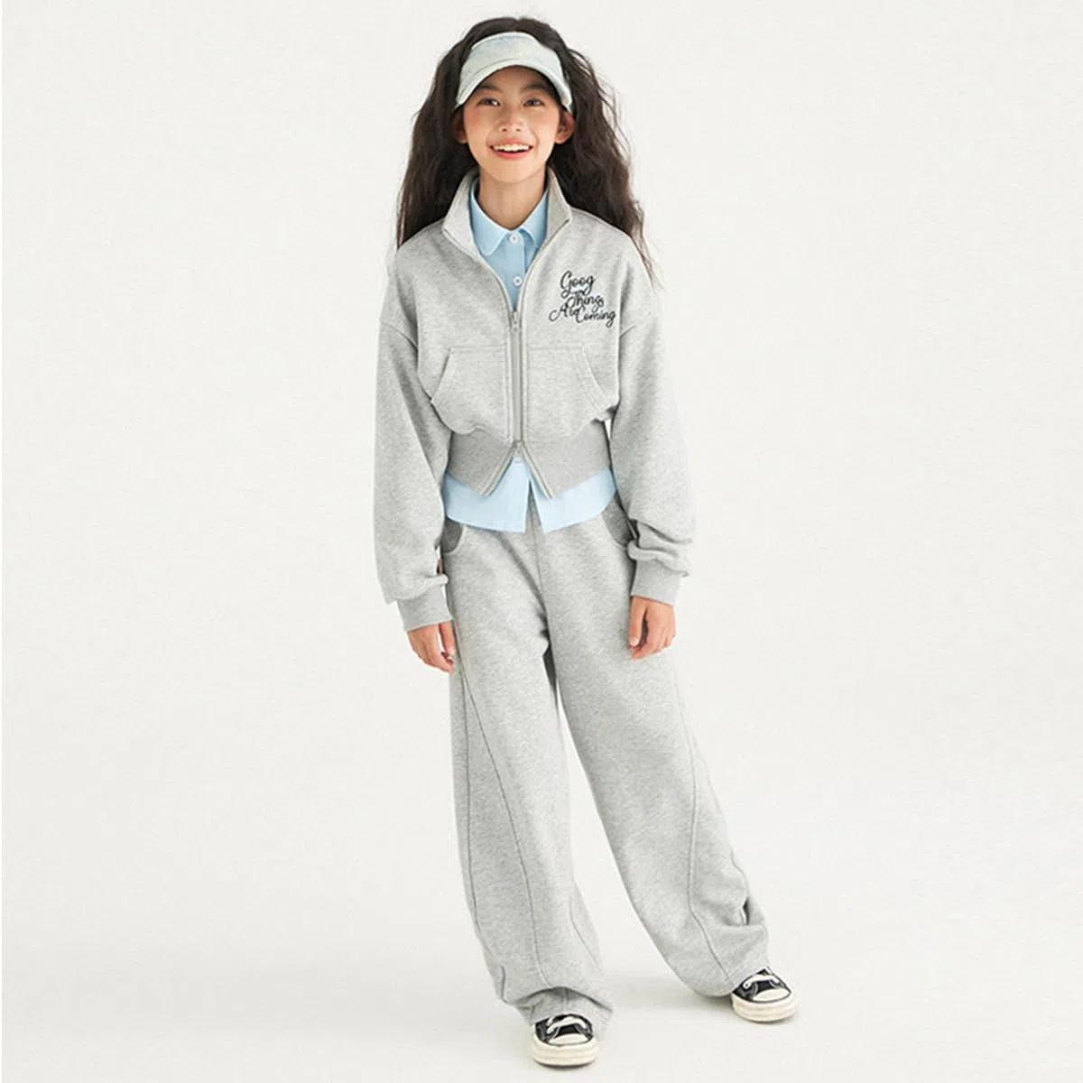 linboo Mädchen Kleidungset 2tlg Jogginganzug Sweatjacke mit Doppeltem Reißverschluss und Sporthose Kinder Sportanzug
