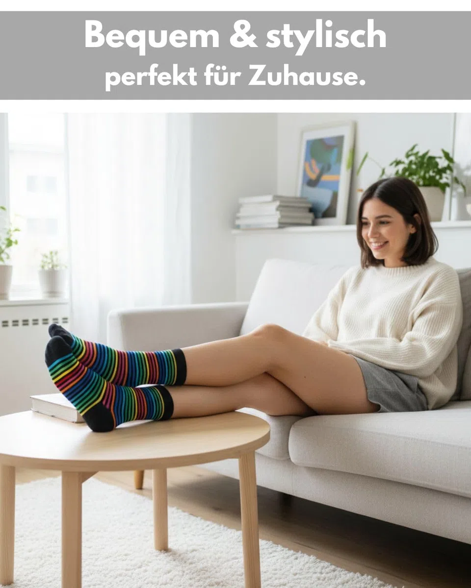 Damen Socken Ringel Bunt Geringelt Baumwolle mit Komfortbund ohne Naht (6 oder 12 Paar)