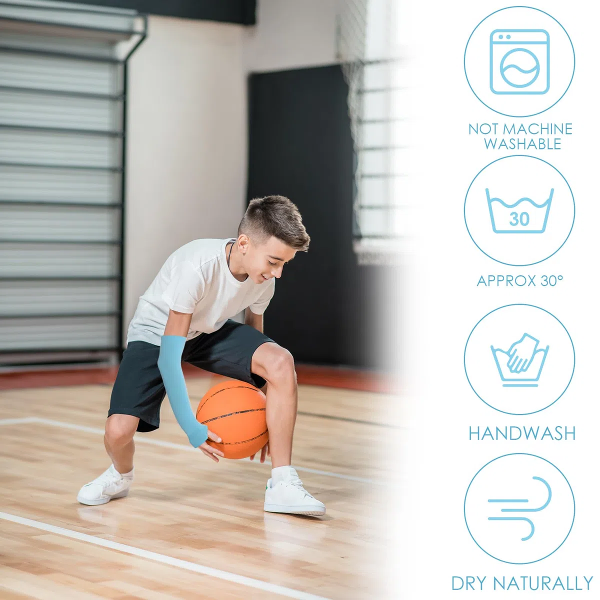 CIATBYYJ 3 Paar Jugend Sport Armstulpen,Armlinge Kinder,Arm Sleeve mit Daumenloch,Flexibel Ärmel,Atmungsaktiv Armsleeve,für Jungen Mädchen Volleyball Basketball Armschoner(Schwarz Weiß und Blau)