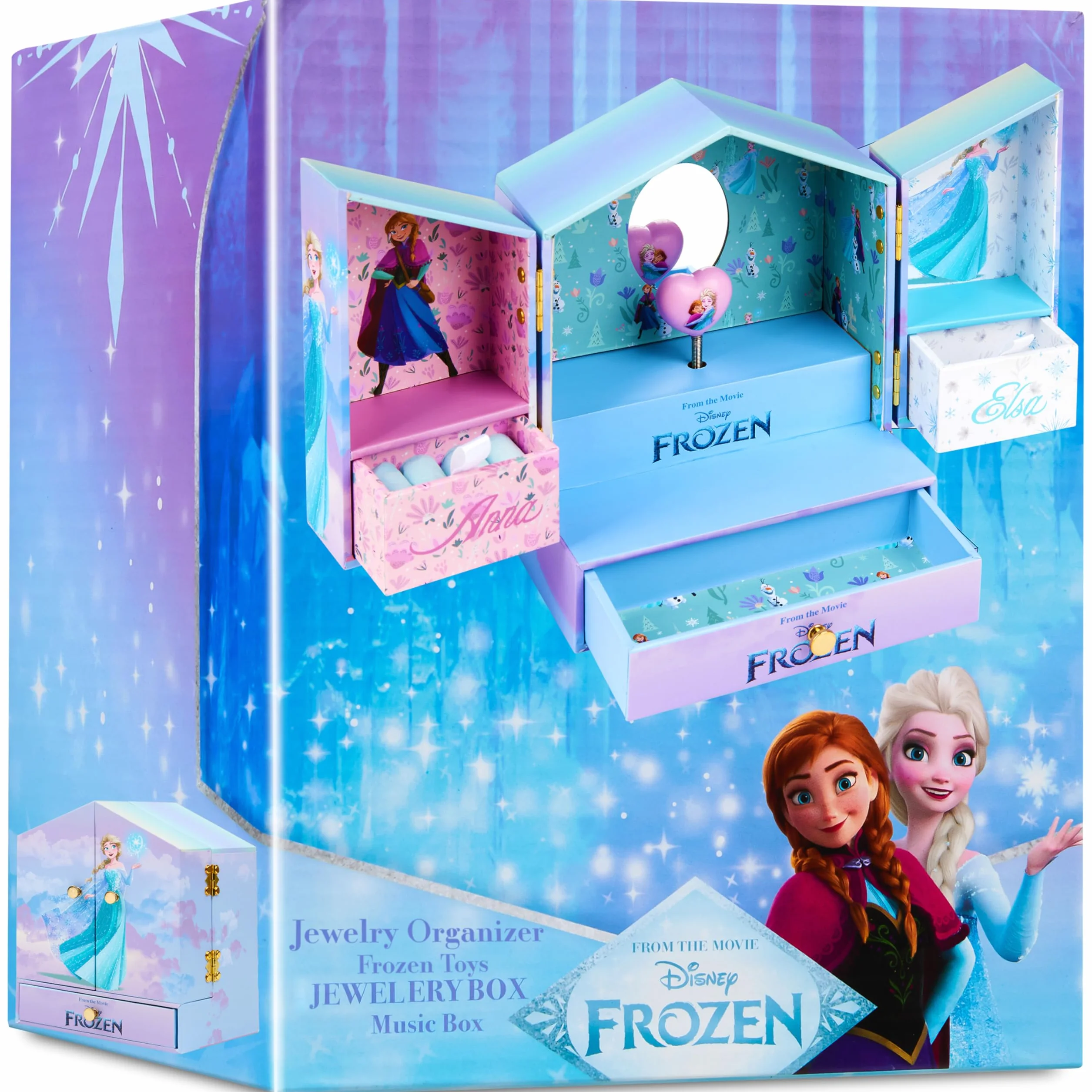 Get Trend Disney Frozen Schmuckkästchen Mädchen Anna und Elsa Musikbox für Schmuck Geschenke für Kinder und Teenager (Flieder Frozen)
