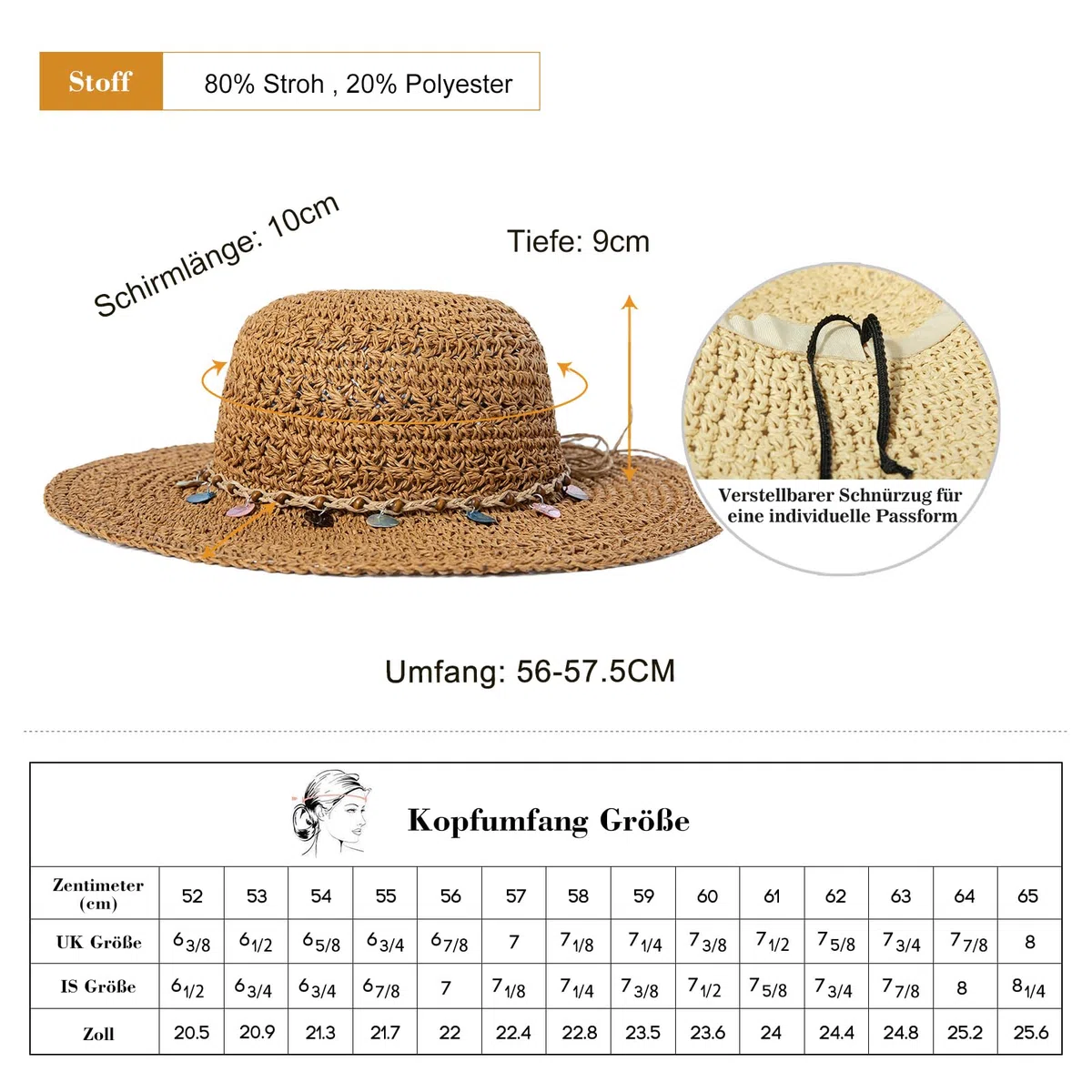 Comhats Sonnenhut Damen Sommer Strohhut Faltbar Handgemachter Strandhut UV-Schutz