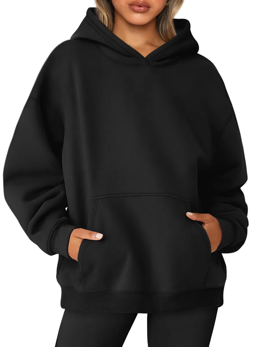 Jhsnjnr Hoodie Damen Oversize Sport Pullover Langarm Fleece Gefütterte Sweatshirt mit Kapuze Einfarbig Basic Hoody Kapuzenpullover