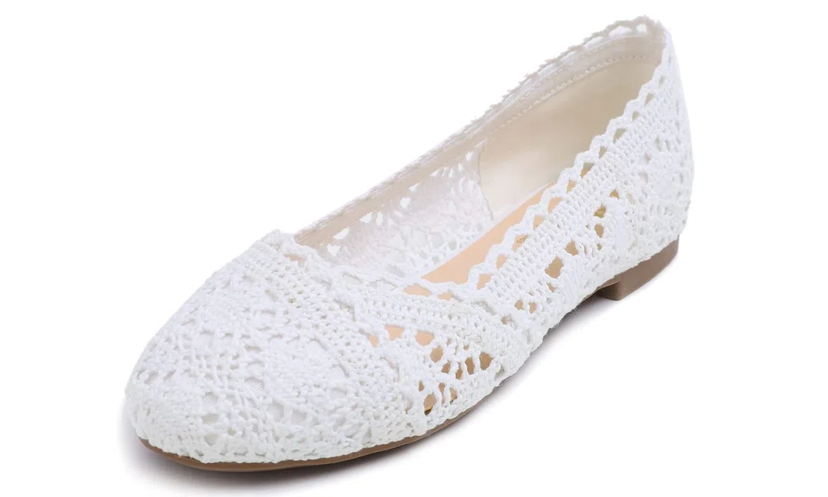 Feversole Ballerinas für Damen, Flacher Absatz, Spitzenstoff