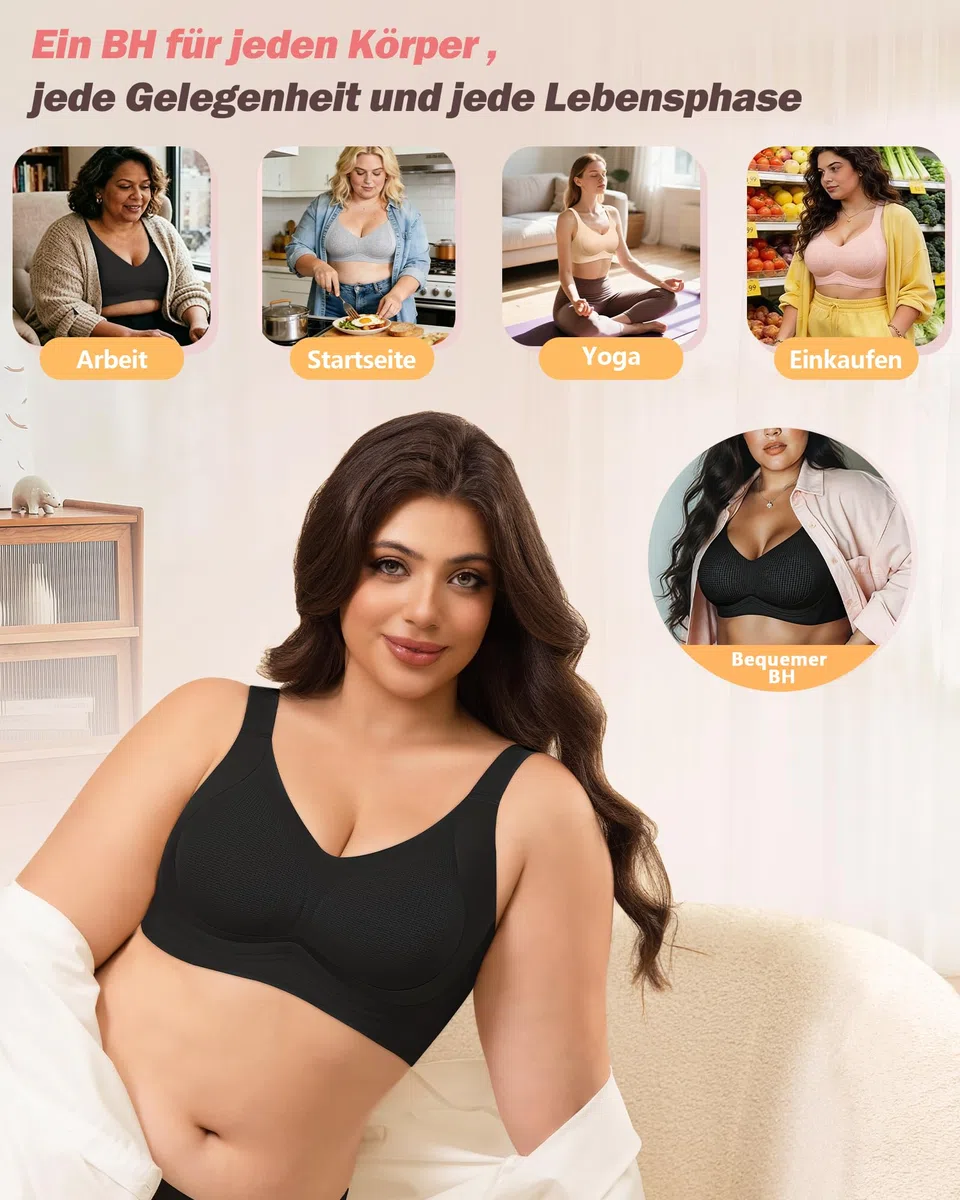 As Fairy Atmungsaktiver Bequem BH für Große Brüste Ohne Bügel Seamless Minimizer Nahtlose BHS, Volle Abdeckung Bralette mit Breiten Trägern