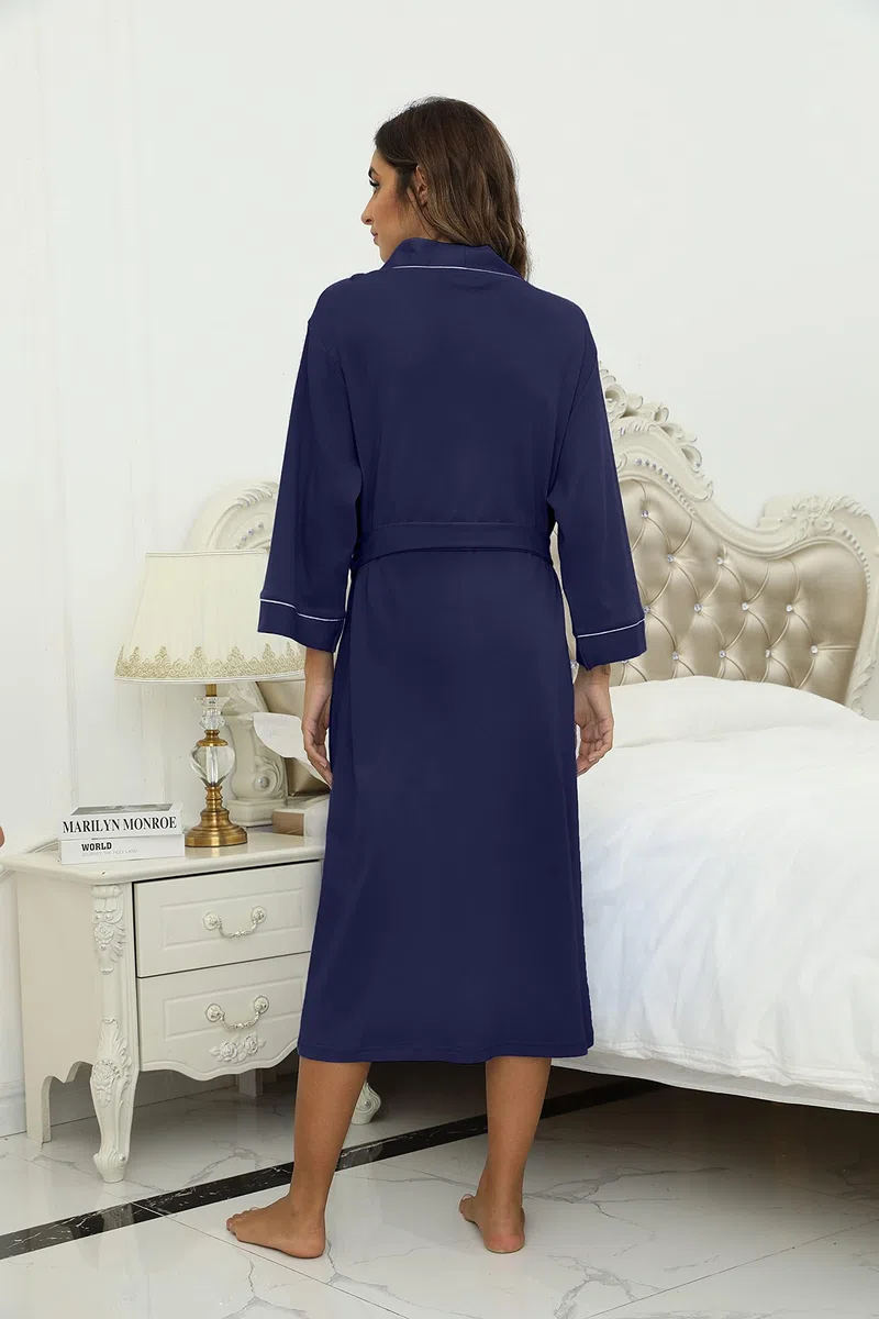 HEARTNICE Morgenmantel Damen 100% Baumwolle, Bademantel leicht Kimono Saunamantel Hausmantel lang